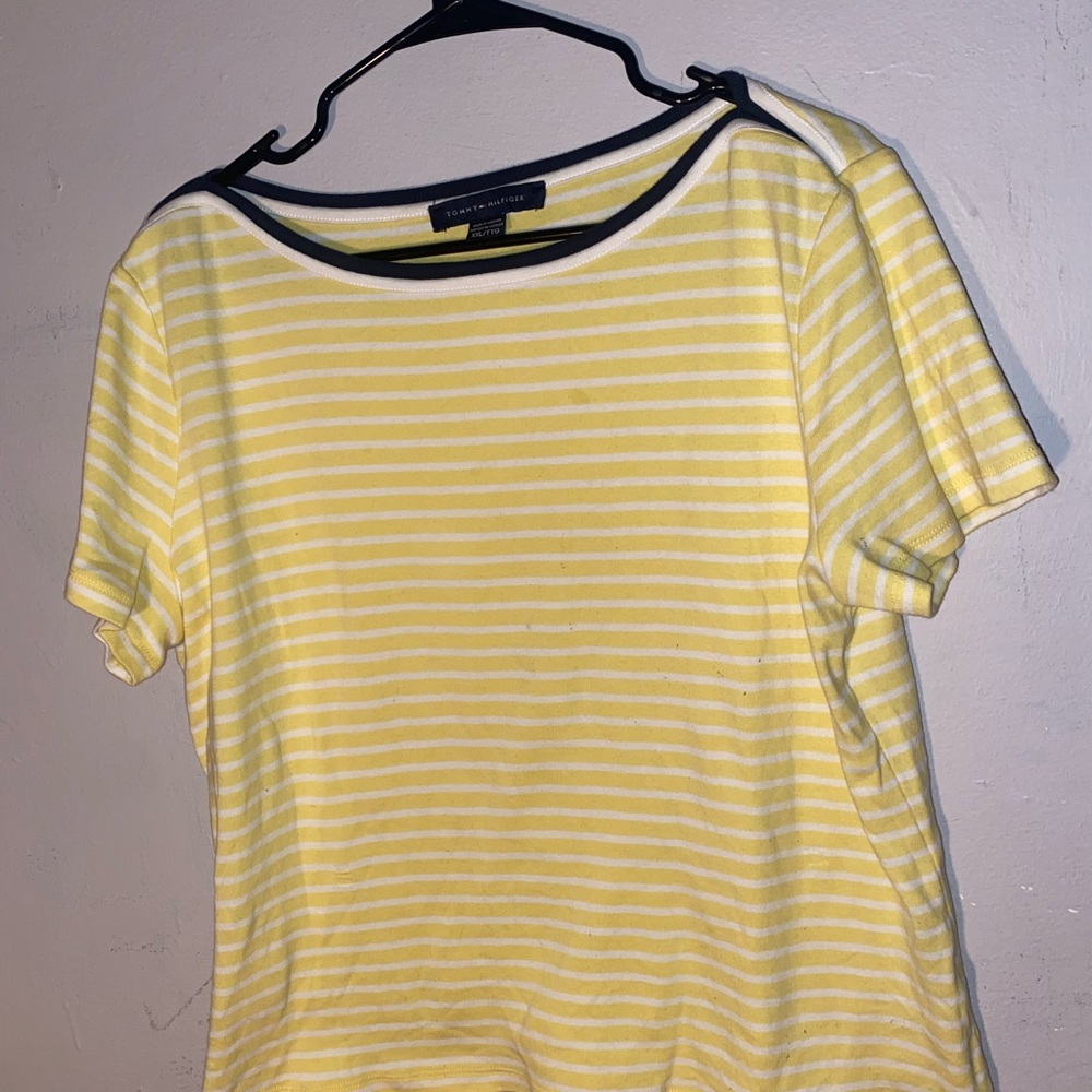 Tommy  Yellow and White Striped Short Sleeve Tee